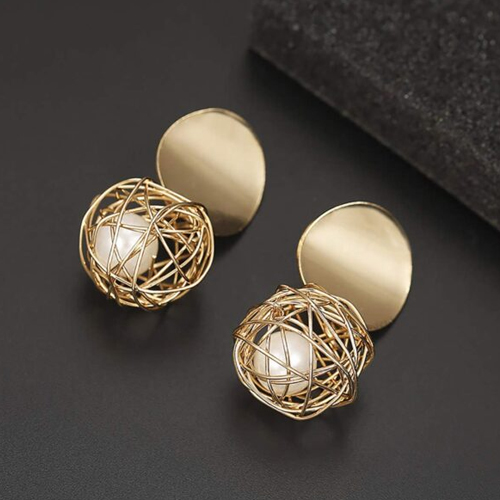 Beautiful Golden Brass and Pearl net ball Drop Earring For Girls