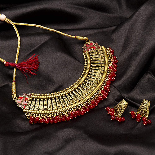 Latest Traditional Gold Plated Alloy Necklace Set for Girls and Women