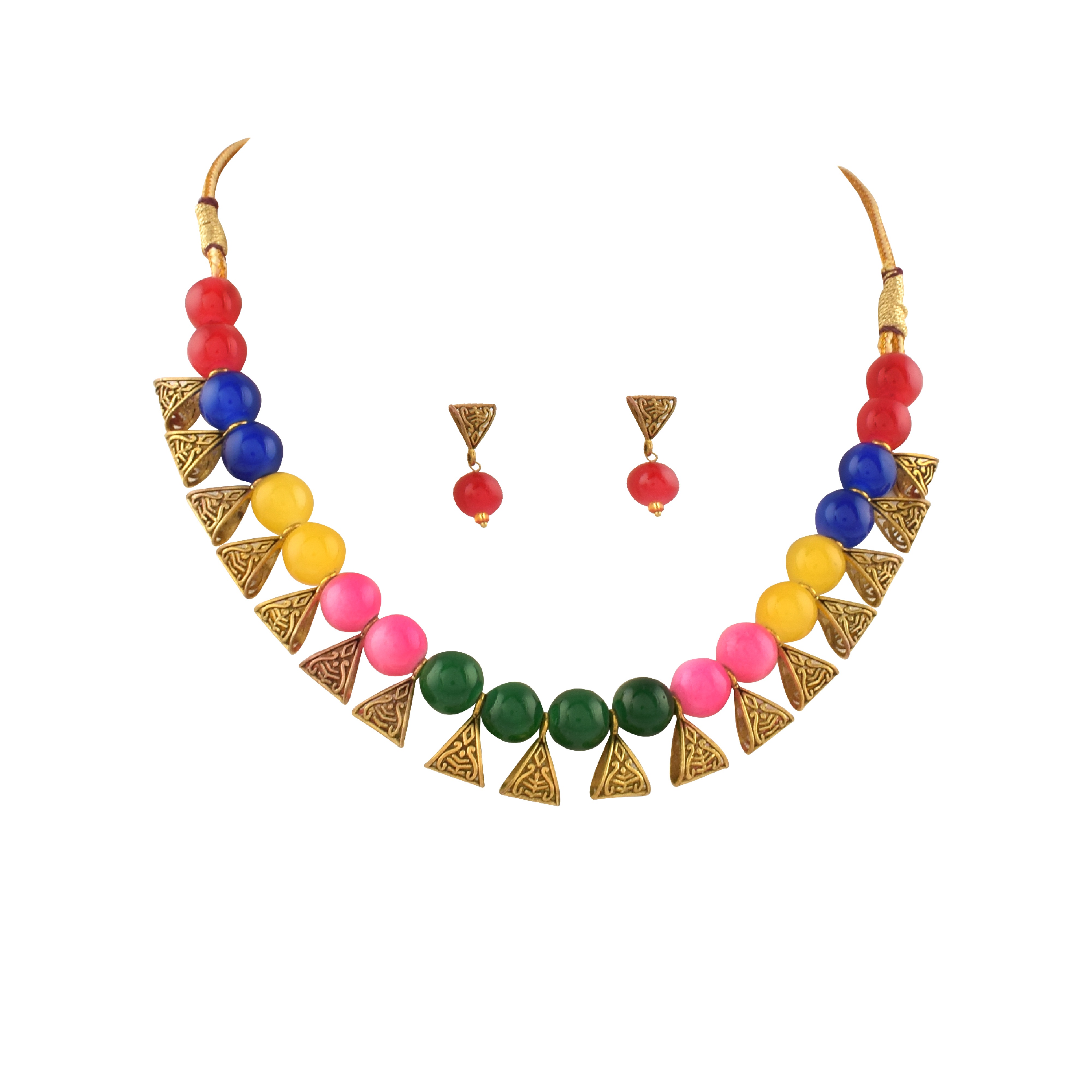 Beautiful Beaded Exclusive Brass Necklace Set for Women Multicolor