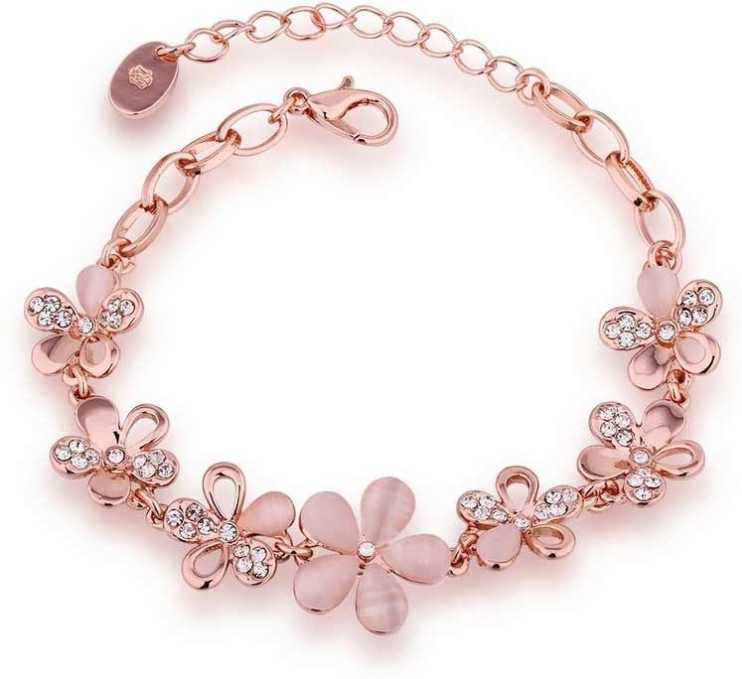 Beautiful Flower Rose Gold Pink Zircons Opal Stud Bracelets for Girls