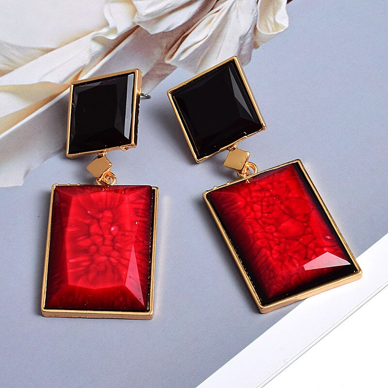 Trendy Shiny Geometrical Shaped Crystal Tantalizing Drop Earrings for Girls and Women Red Black
