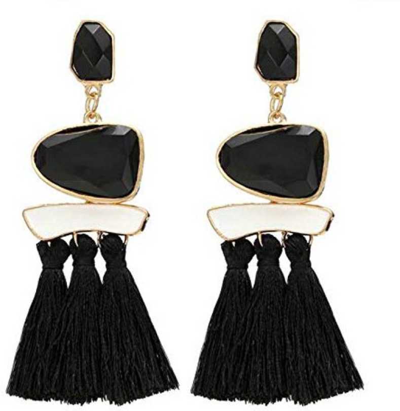 Exclusive 18k Fusion Collection Copper Agate Tassel Earrings Black