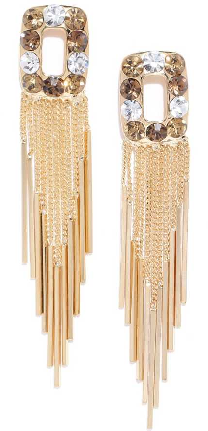 Glamorous Korean Zircons Stud Gold Chain Tassel Earrings for Girls