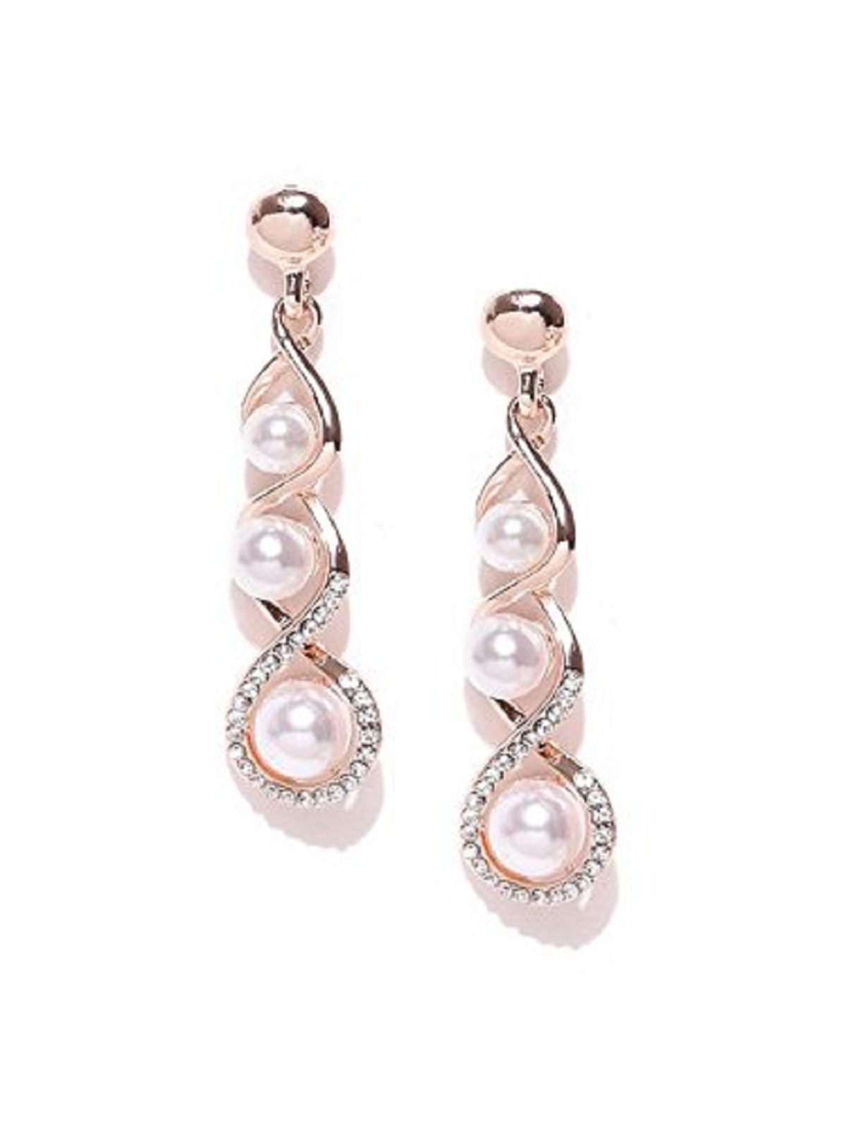 Beautiful Pompous Design Pearls Stud Exclusive Earrings Rose Gold
