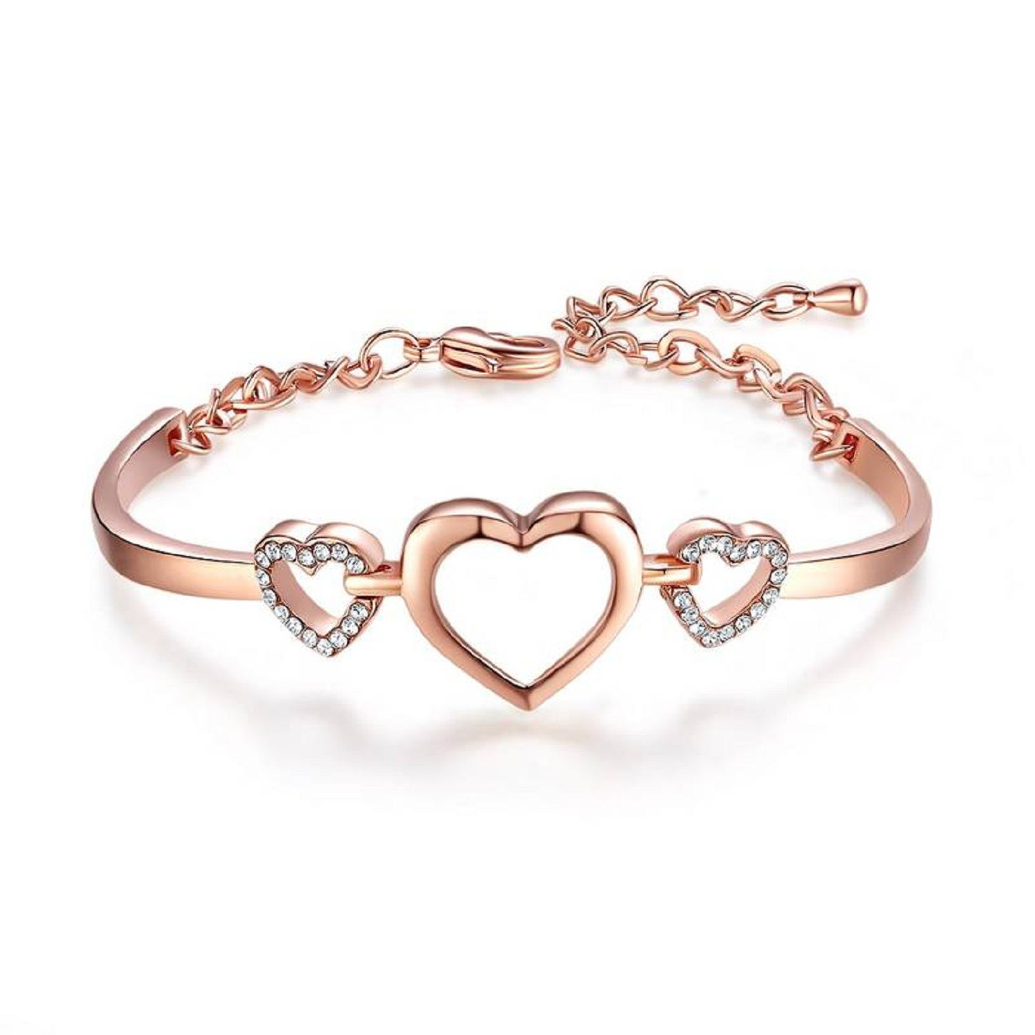 Beautiful Brass Copper Plated HeartShaped Bracelet for Girls Rose Gold