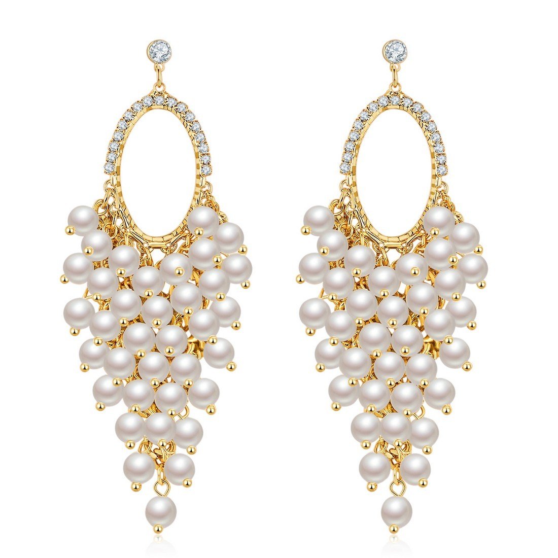 Exclusive Pearls Stud Decent Classy Korean Zircons Oval Hoop Earrings