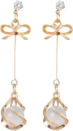 Derben Clove Silver Needle Korean Bow Opal Stone Earrings for Girls
