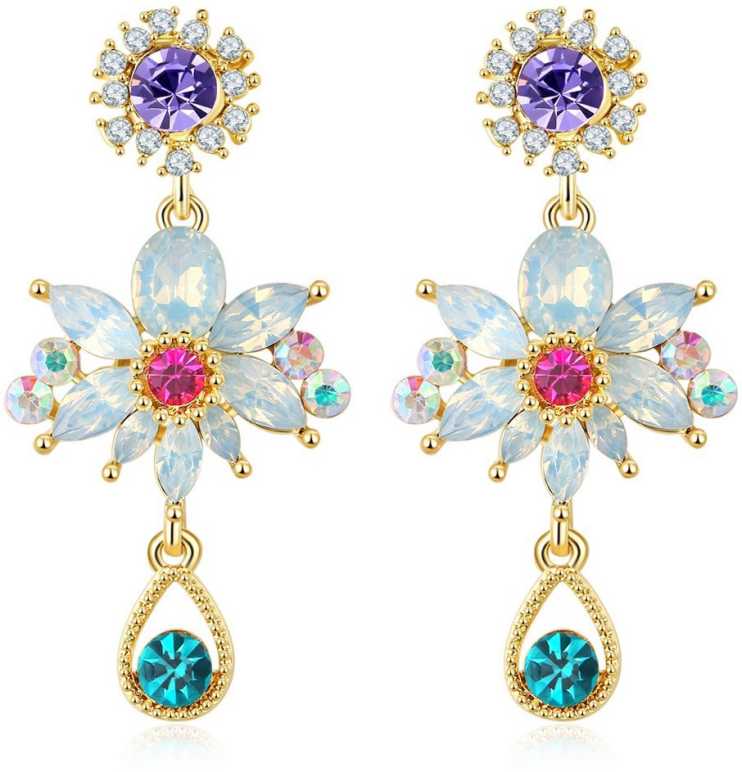 Beautiful Korean Crystal Shiny Glossy Flower Drop Earrings Multicolour