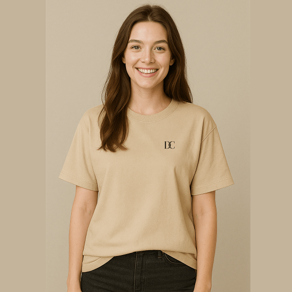 Beige Oversized Tees for Women | Loose Fit Plain Cotton T Shirt