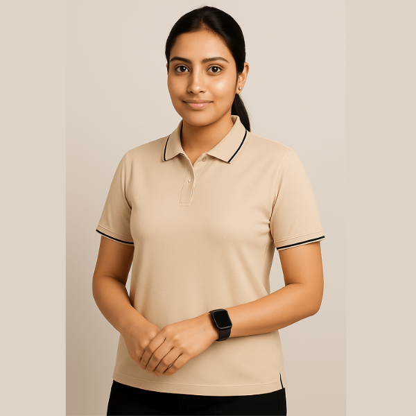 Beige Polo Formal T Shirt for Women | Office Wear T Shirt for Ladies