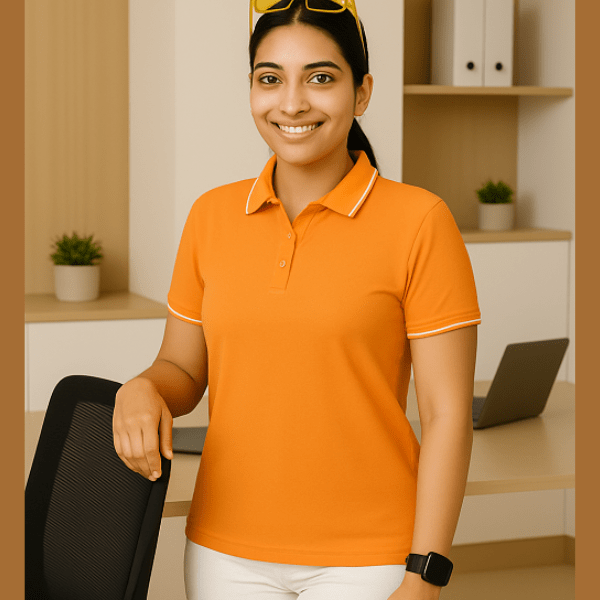 Coral formal polo t shirt for women with collar, ideal for office wear