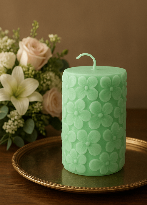 Derben Clove Floral Scented Pillar Candles for Party - GREEN