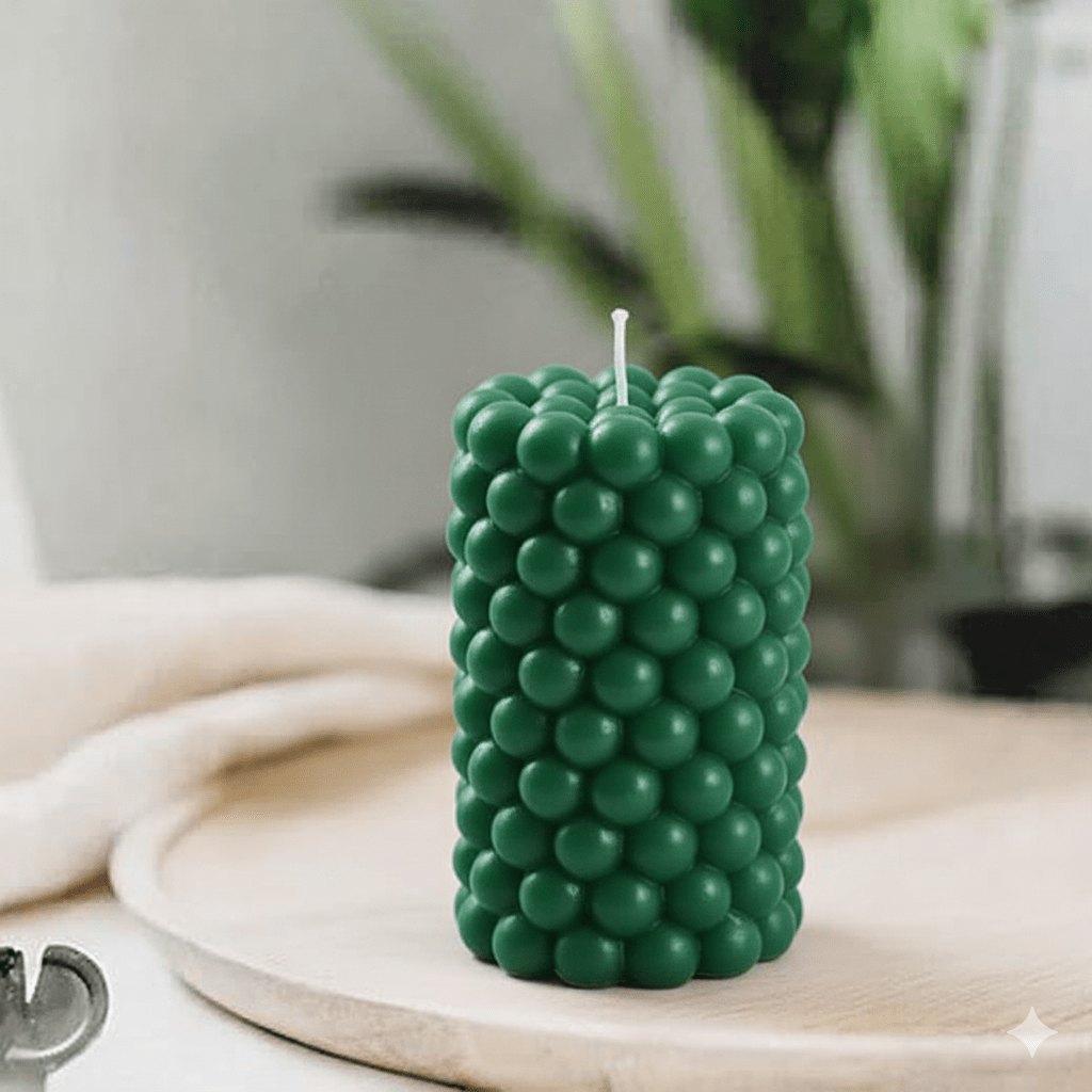 Luxury GREEN Scented Candle Long Bubble Pillar Fancy Candles
