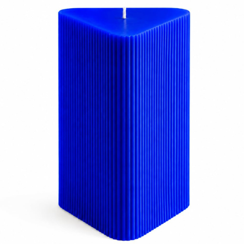 Large Triangle Ribbed Scented Pillar Candle blue