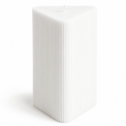 Large Triangle Ribbed Scented Pillar Candle white