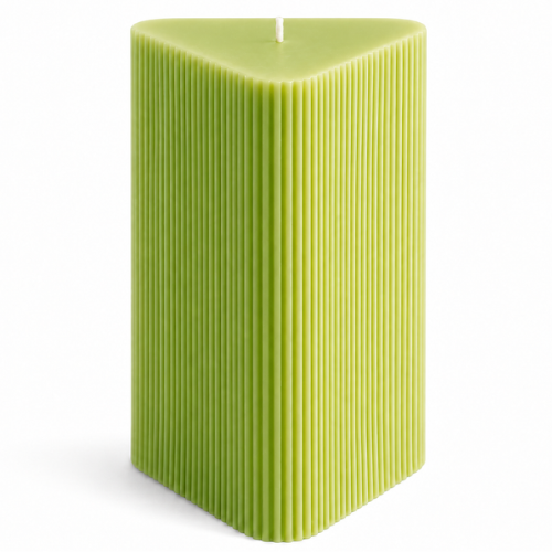 Large Triangle Ribbed Scented Pillar Candle green