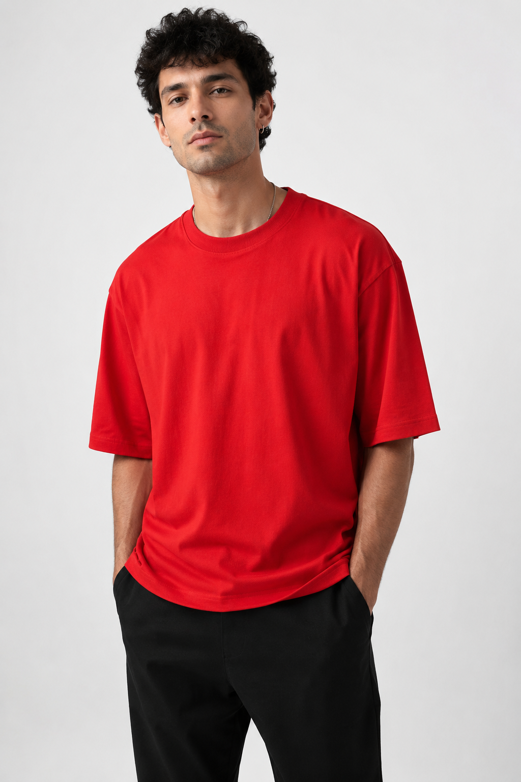 Red off shoulder cotton oversized t shirt men love for gym & casual