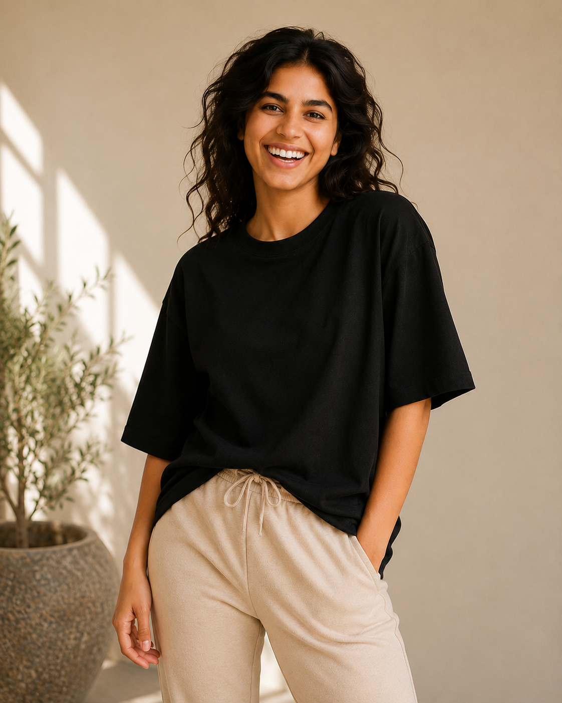 Black Cotton Oversized T Shirt Women | Baggy Tees for Gym and Casual