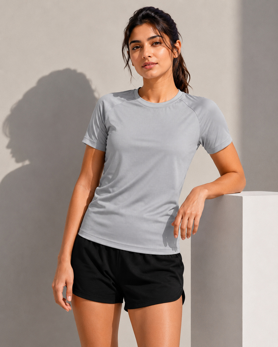 Women's Grey Sports T Shirt | Raglan Sleeve Gym Tee Shirt