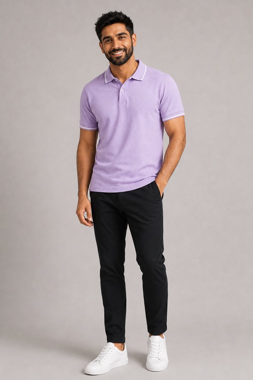 Formal T Shirt Men - Lavender T Shirt Men Polo - Tipping Collar Style