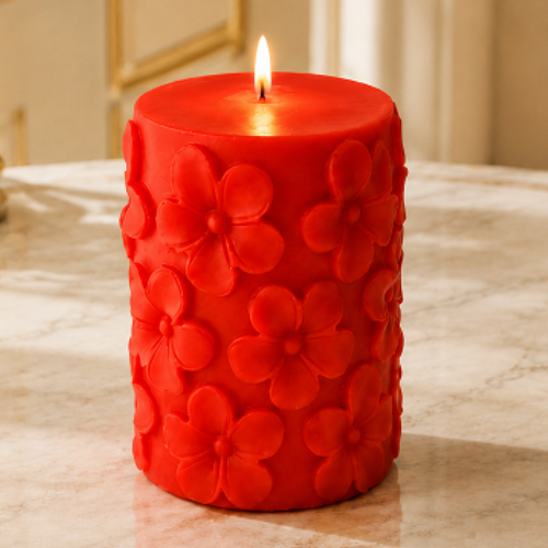 Derben Clove Floral Scented Pillar Candles for Party - RED