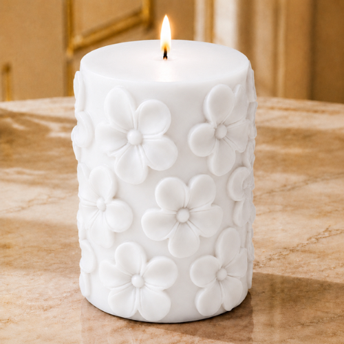 Derben Clove Floral Scented Pillar Candles for Party - WHITE
