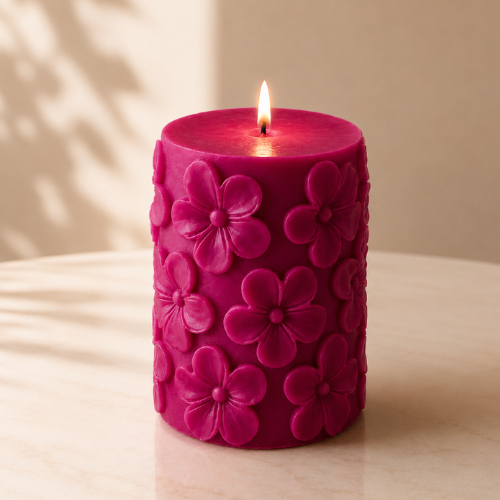 Derben Clove Floral Scented Pillar Candles for Party - MAGENTA