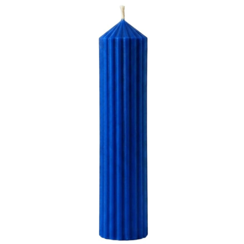 Premium Ribbed Tall Pillar Candle for Home Décor BLUE