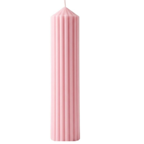 Premium Ribbed Tall Pillar Candle for Home Décor PINK