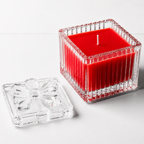 Square Glass Jar Scented Candle with Crystal Lid RED