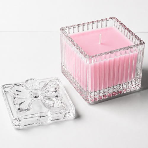 Square Glass Jar Scented Candle with Crystal Lid BABY PINK