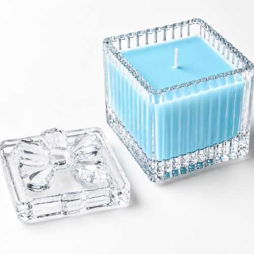 Square Glass Jar Scented Candle with Crystal Lid SKYBLUE