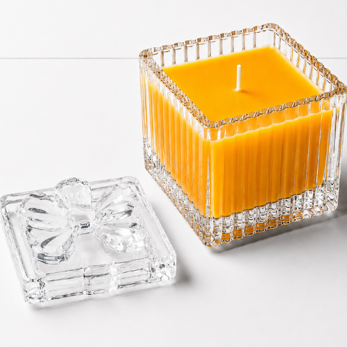 Square Glass Jar Scented Candle with Crystal Lid ORANGE