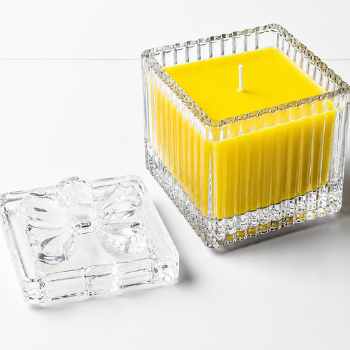 Square Glass Jar Scented Candle with Crystal Lid YELLOW