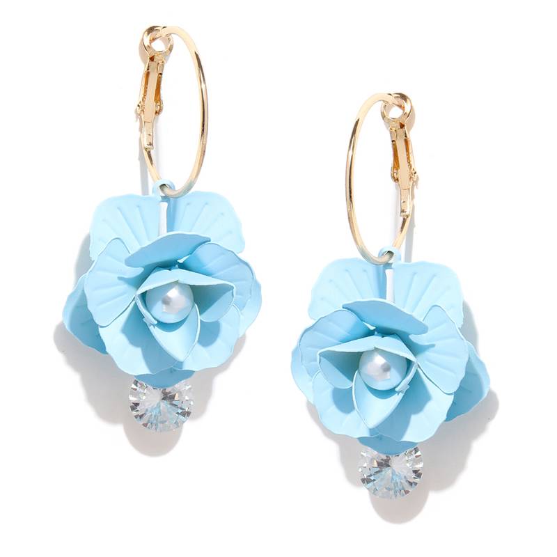 Beautiful Blue Flower Gold Plated Hoop Earrings for Girls and Women