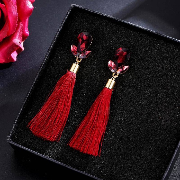 Beautiful Italian Long Brass silk Thread Tassel Flowers Earrings