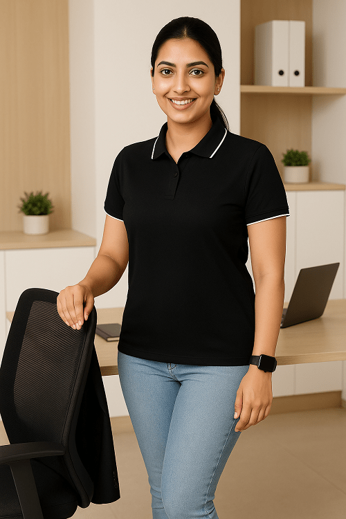Black Polo Formal T Shirt for Women | Office Wear T Shirt for Ladies