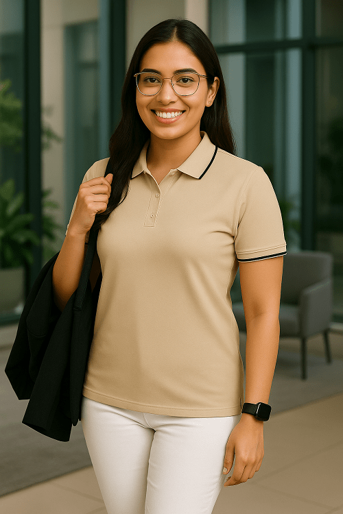 Beige Polo Formal T Shirt for Women | Office Wear T Shirt for Ladies