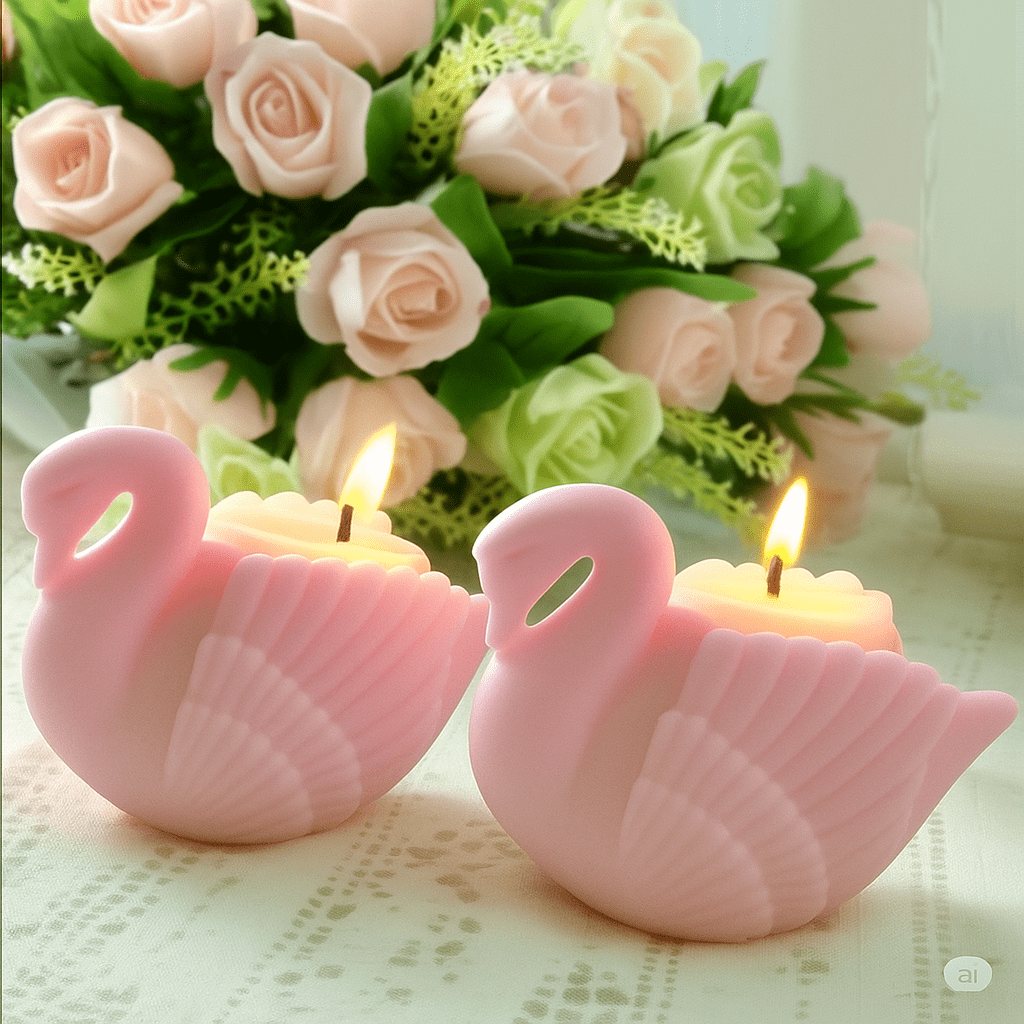 Scented Pink Swan Fancy Candle Designer SoyWax Candle Aroma Gift Set