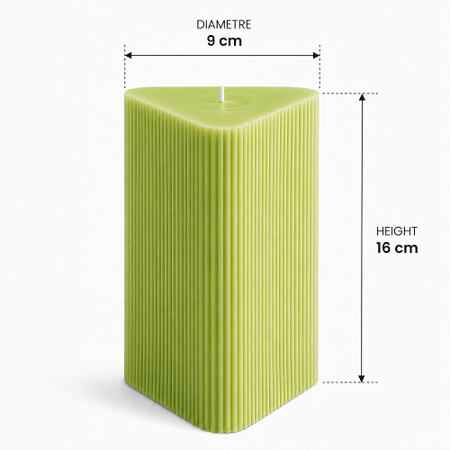 Large Triangle Ribbed Scented Pillar Candle green