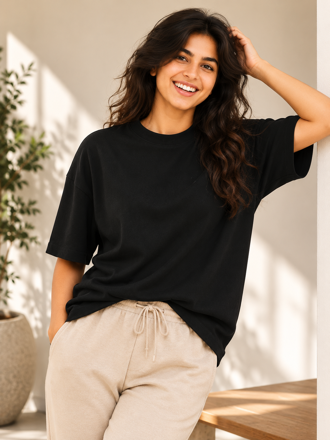 Black Cotton Oversized T Shirt Women | Baggy Tees for Gym and Casual