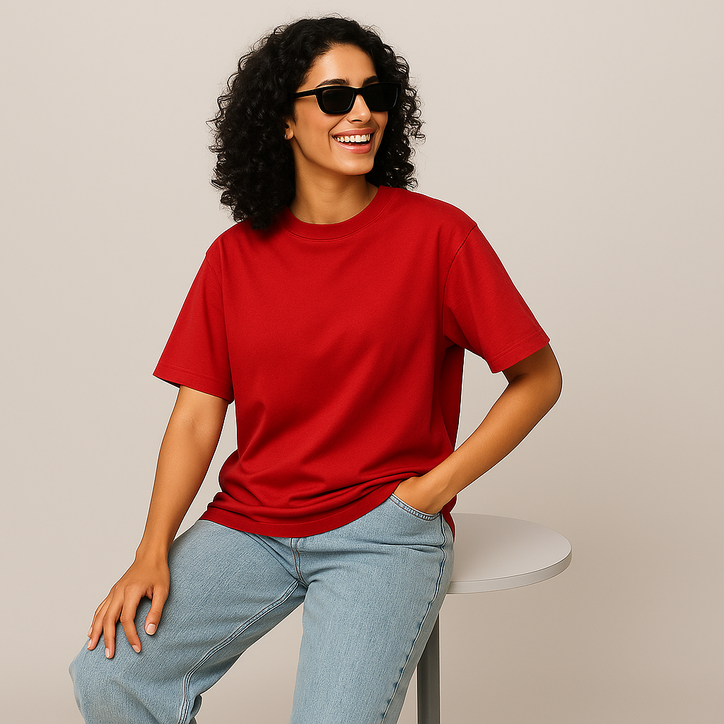 Red Oversized Tees for Women | Loose Baggy Cotton Gym T Shirt