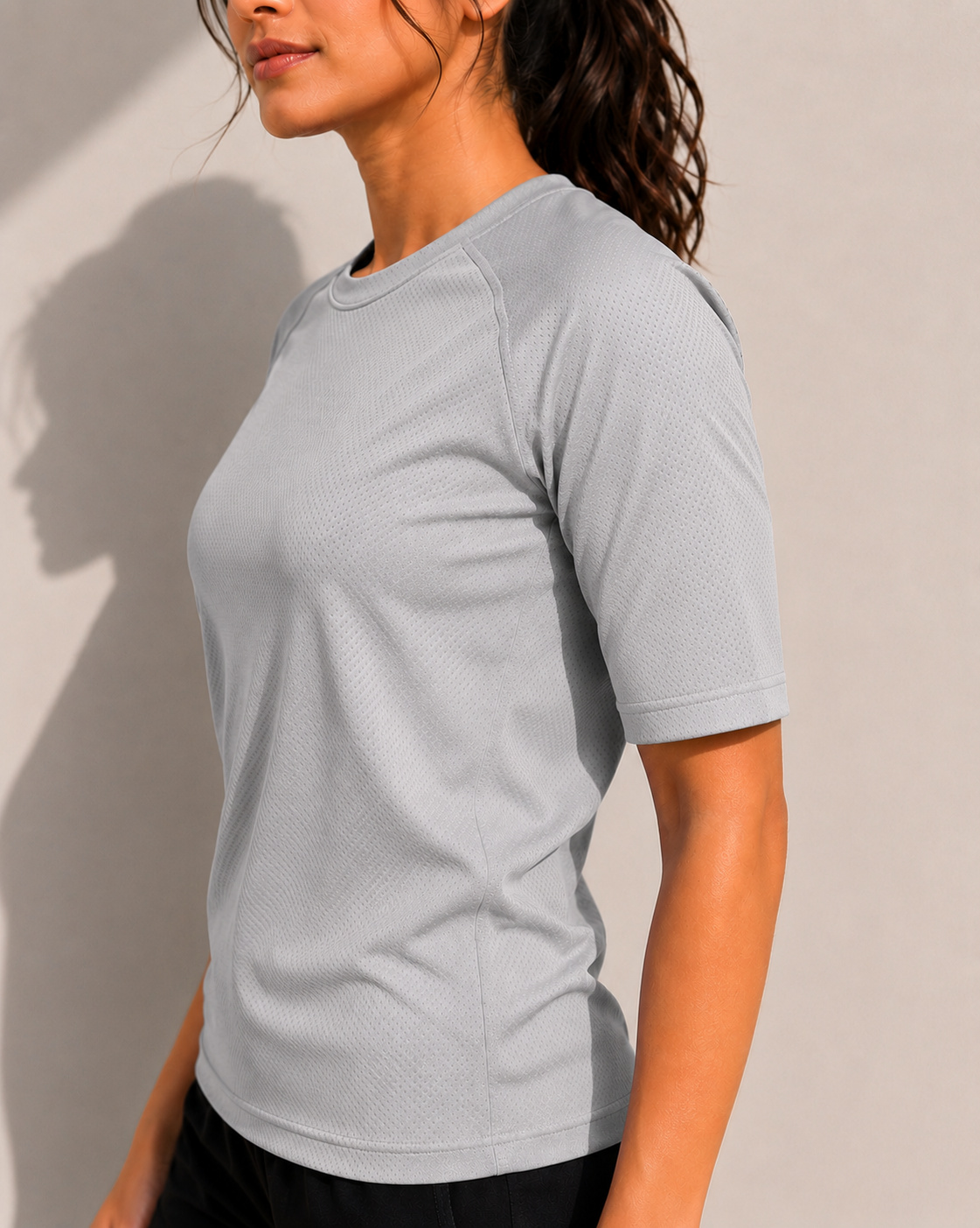 Women's Grey Sports T Shirt | Raglan Sleeve Gym Tee Shirt