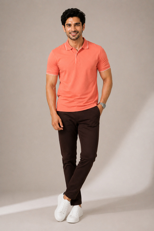 Collar T Shirt Formal for Men Formal T Shirts for Office Use - CORAL