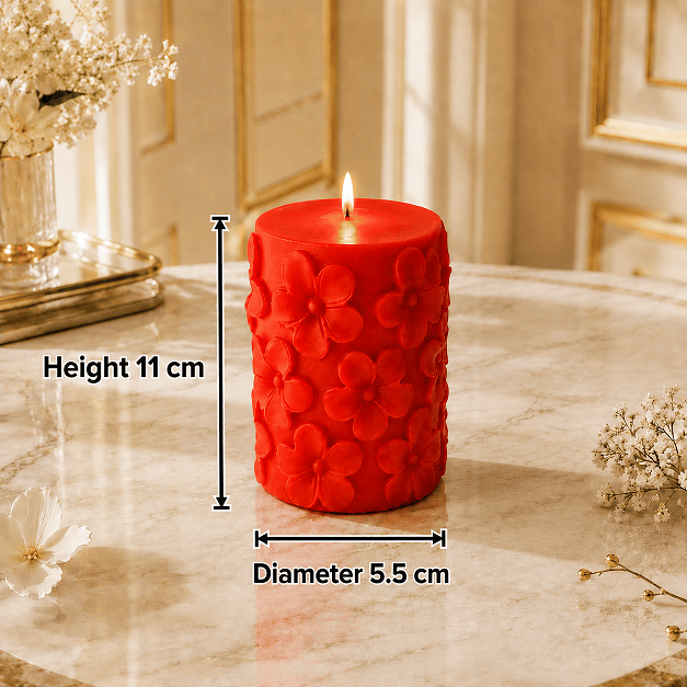 Derben Clove Floral Scented Pillar Candles for Party - RED
