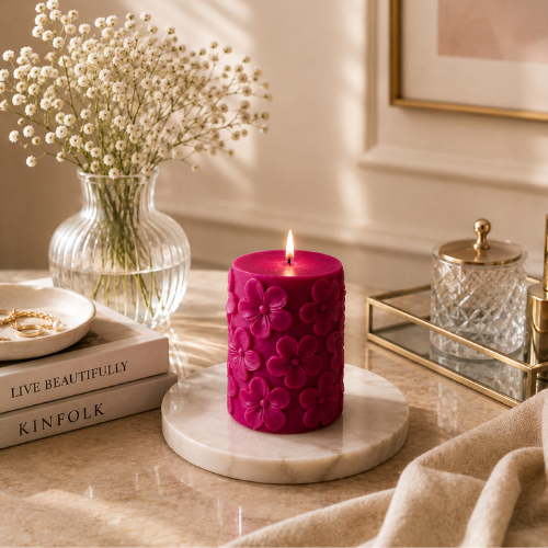 Derben Clove Floral Scented Pillar Candles for Party - MAGENTA