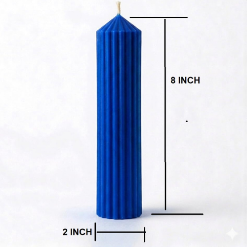 Premium Ribbed Tall Pillar Candle for Home Décor BLUE