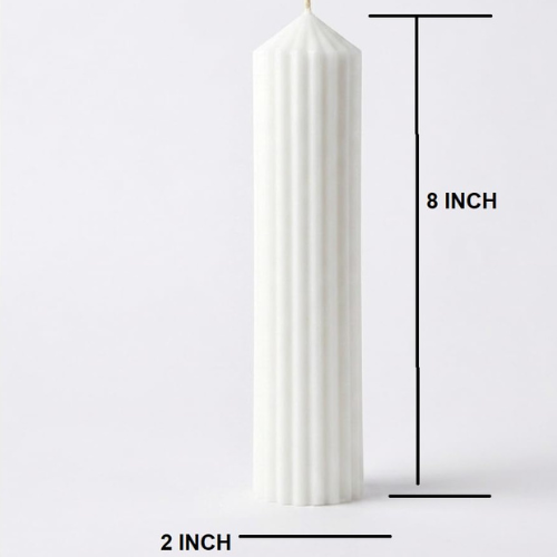 Premium Ribbed Tall Pillar Candle for Home Décor WHITE