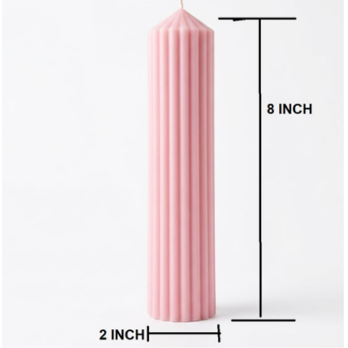 Premium Ribbed Tall Pillar Candle for Home Décor PINK