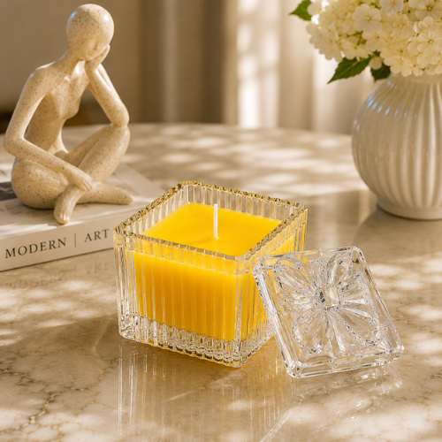 Square Glass Jar Scented Candle with Crystal Lid YELLOW